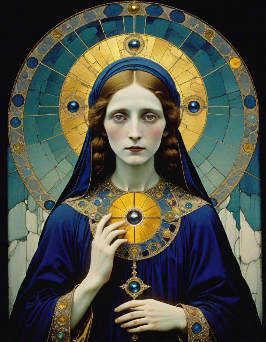 Mary Magdalene in Golden Hues, Geometric Abstract Art