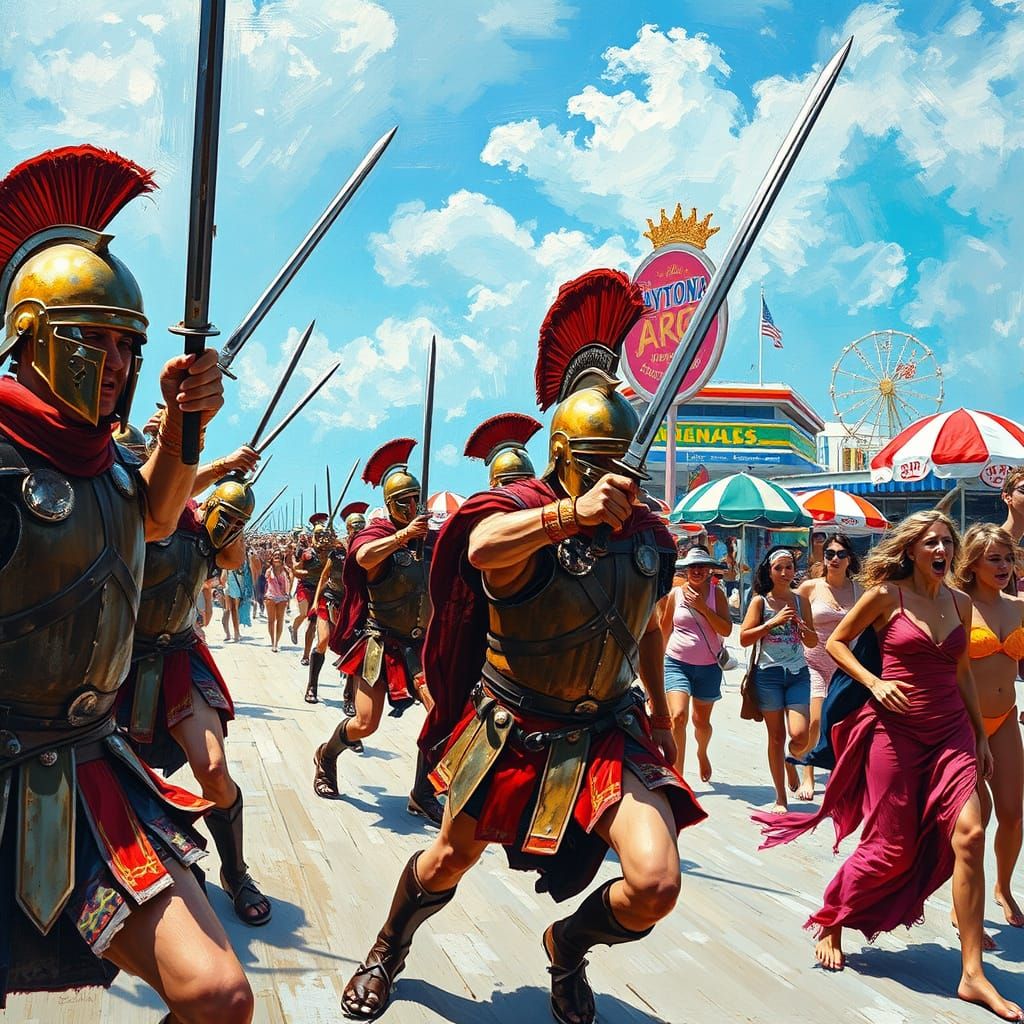Roman Legion Storms Daytona Beach: Neo-Impressionist Chaos