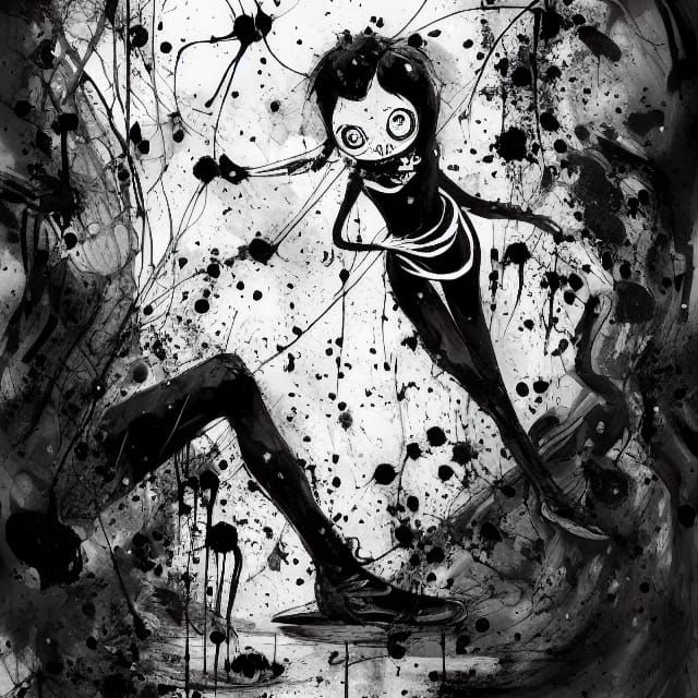Terrifying Ink Monster in Black and White Style