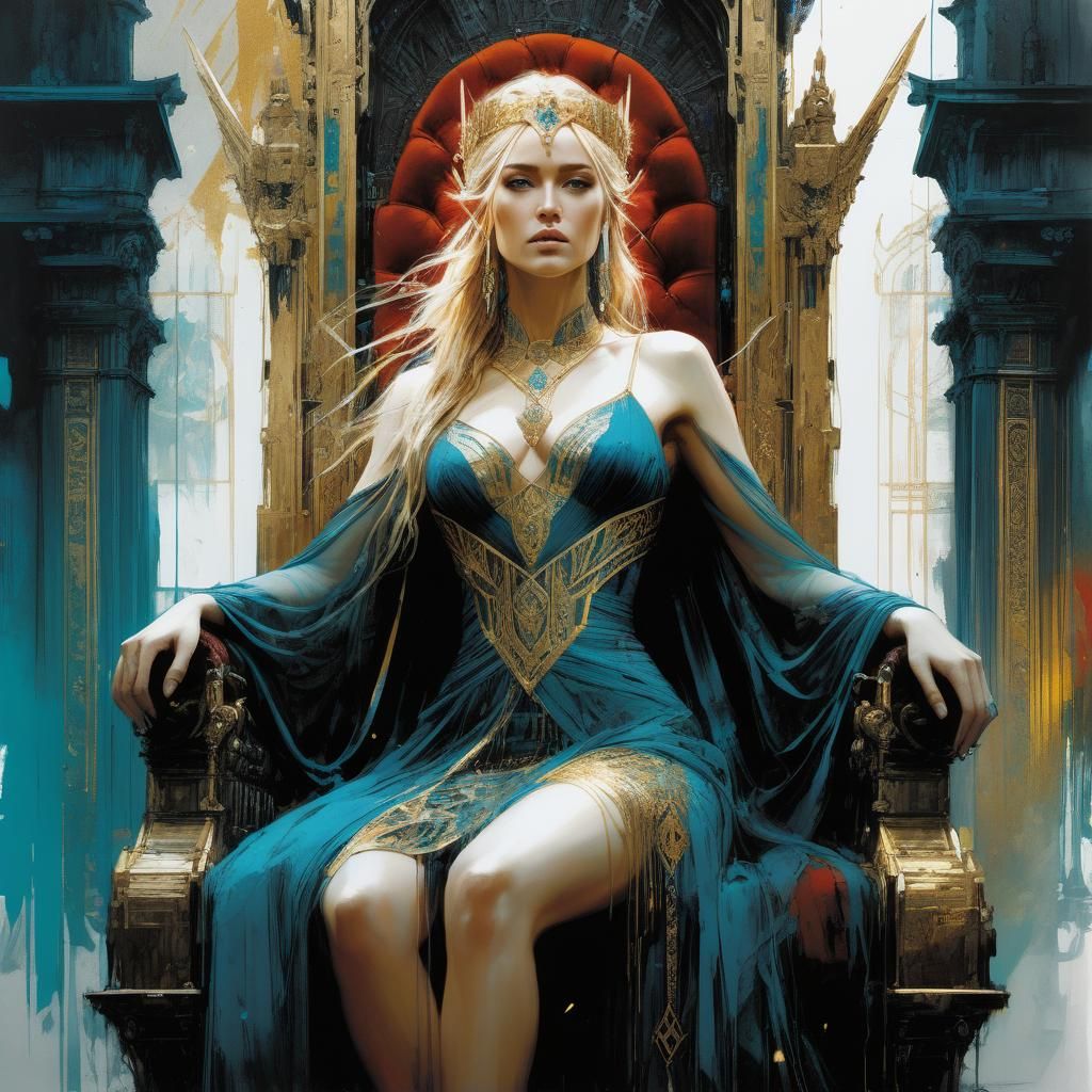 Beautiful Norse Goddess on Ornate Throne