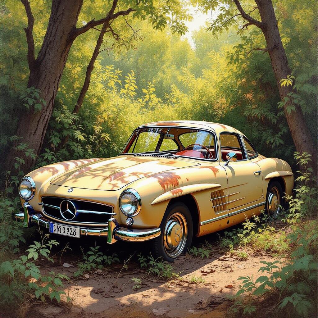 Rusted Mercedes 300 SL in Overgrown Lot