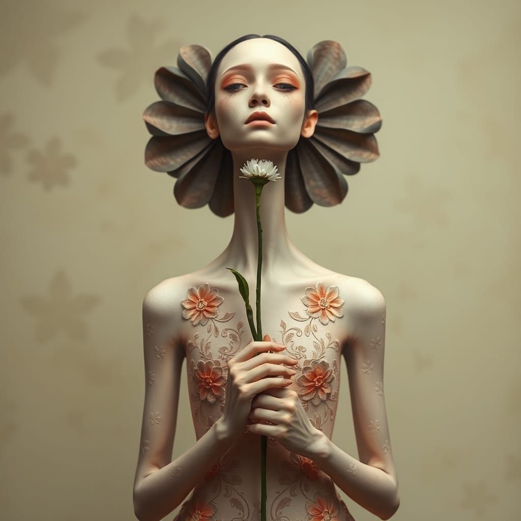 Surreal Girl with Flower in Pastel Hues