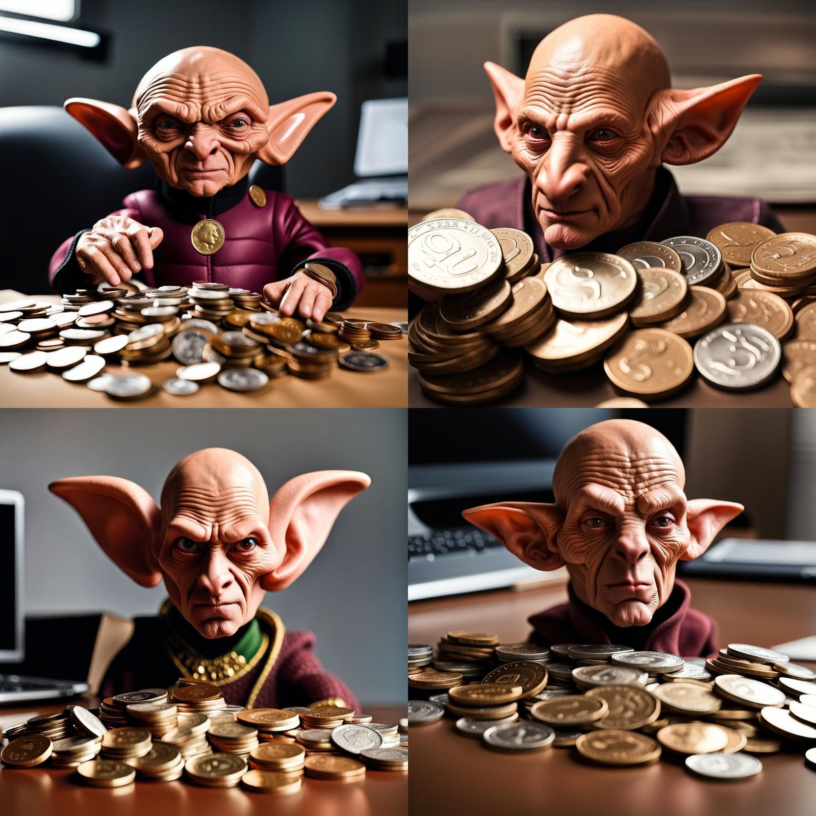 Ferengi Quark with Money Pile in Natural Light