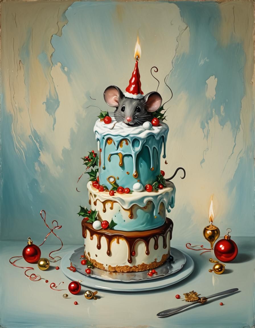 Surreal Christmas Cake Mouse, Dali Style