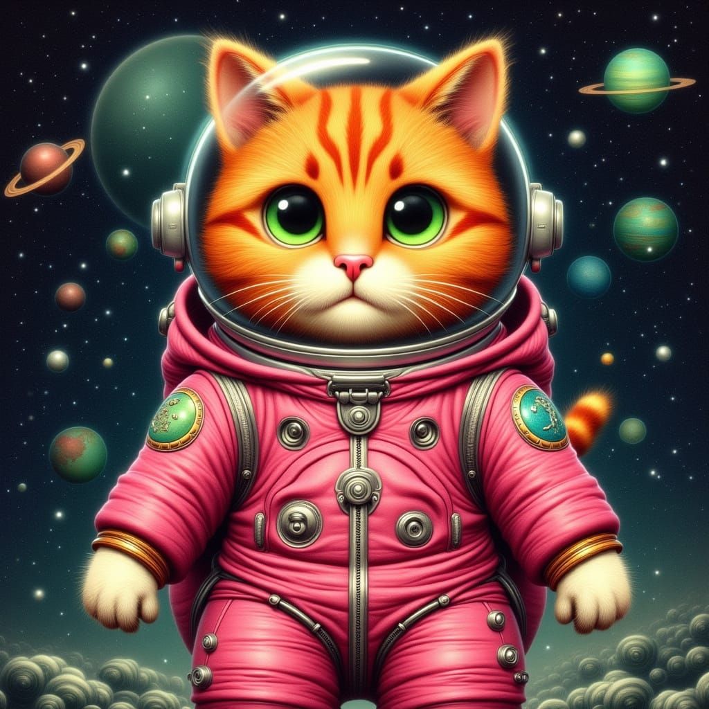 Orange Tabby Cat Astronaut in Pop Art Style