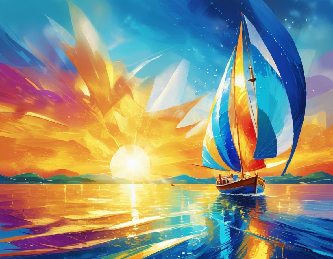 Vibrant Oil Painting of Boat Sails Away