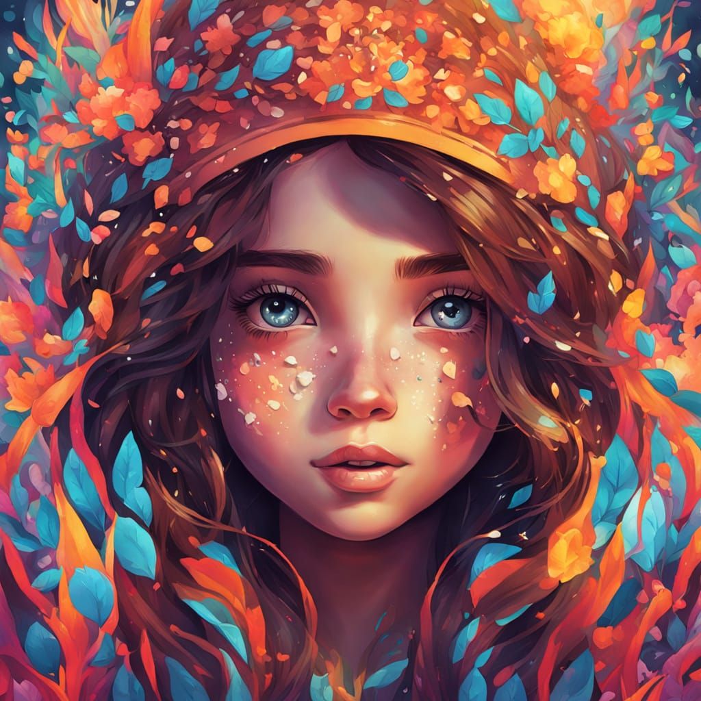 Beautiful Doll Portrait in Vibrant Splash Art Style