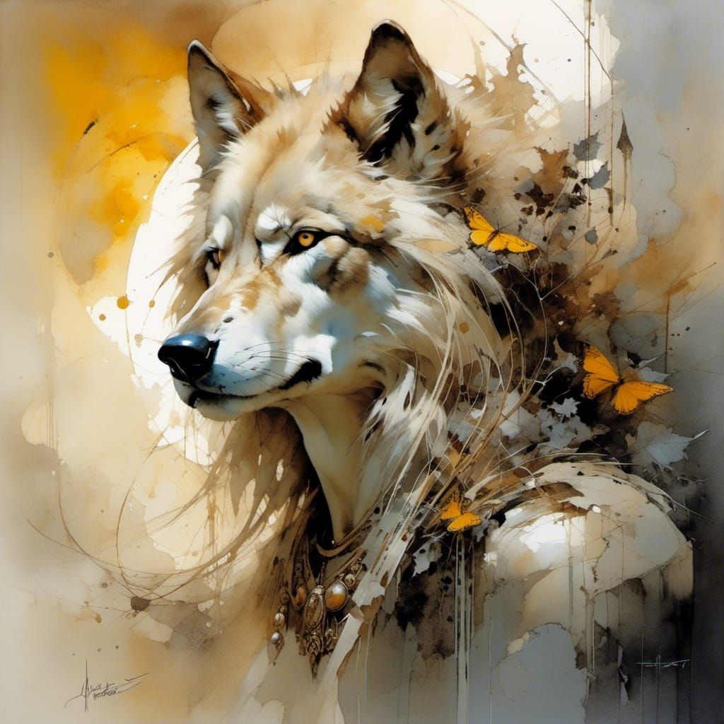 Wolf Gazing Above in Delicate Illustration Style