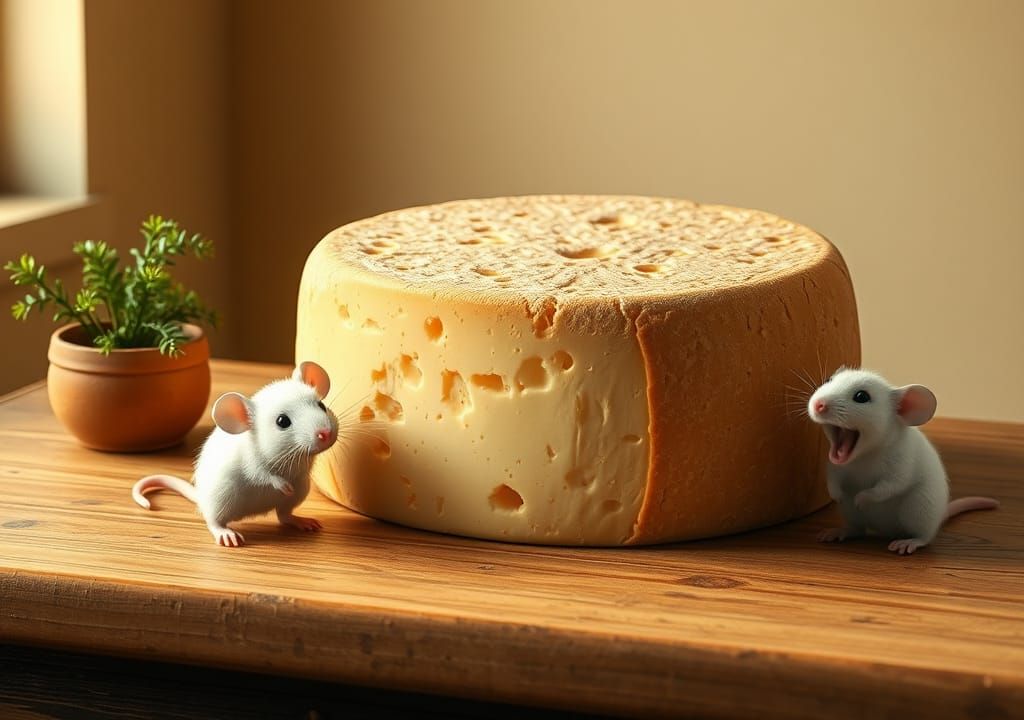 Two mice with cheese