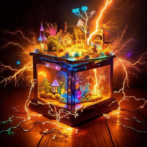 Magical Terrarium Village with Neon Lightning