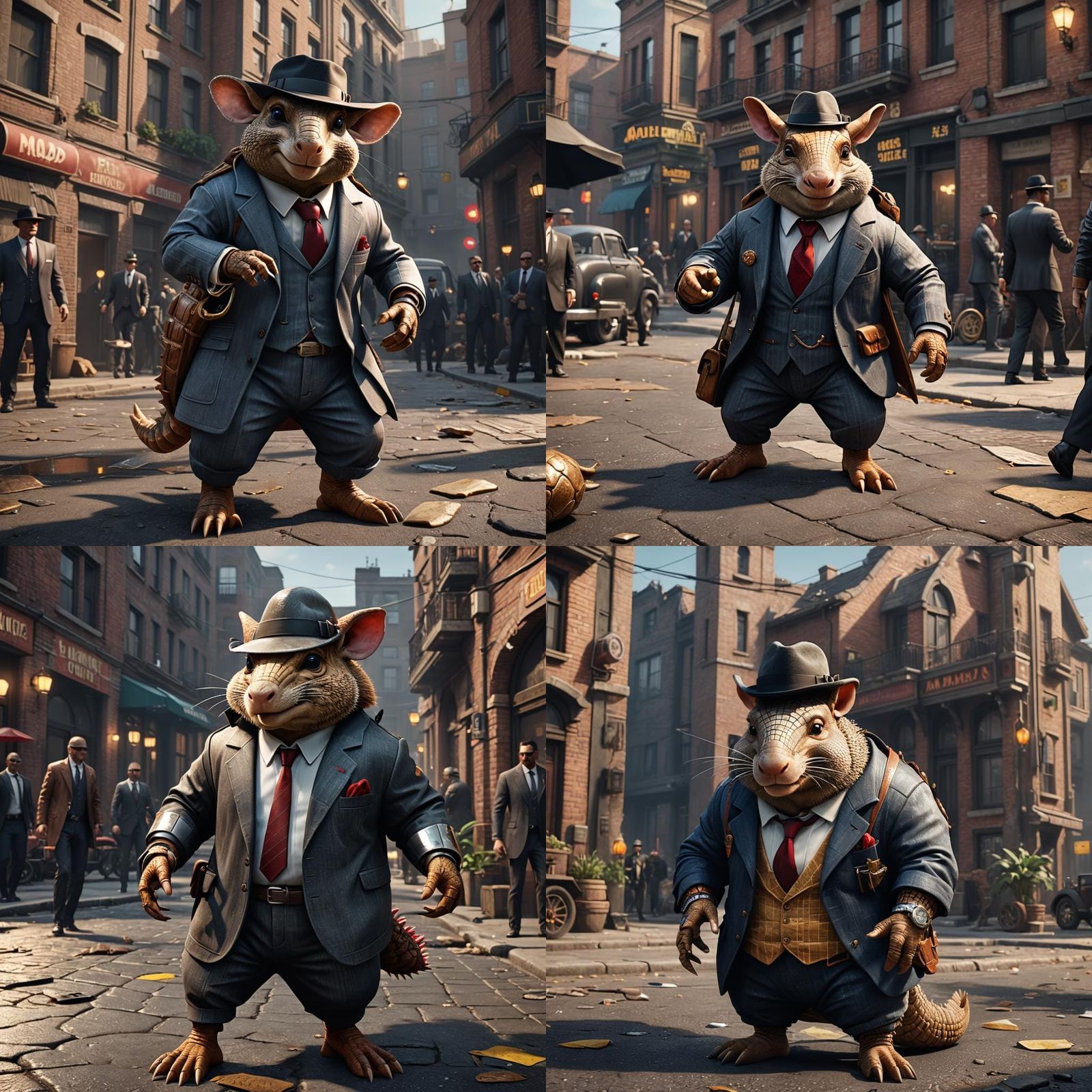 Armadillo Mafia Boss in 3D Game Cinematic Style