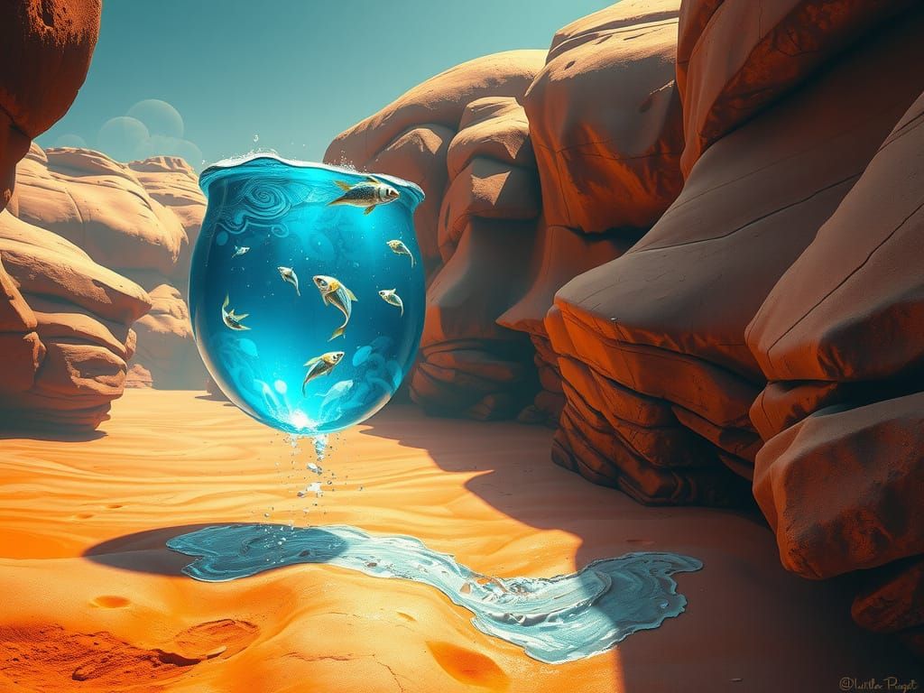 Crystal Blue Oasis in Hyperrealistic Surrealism