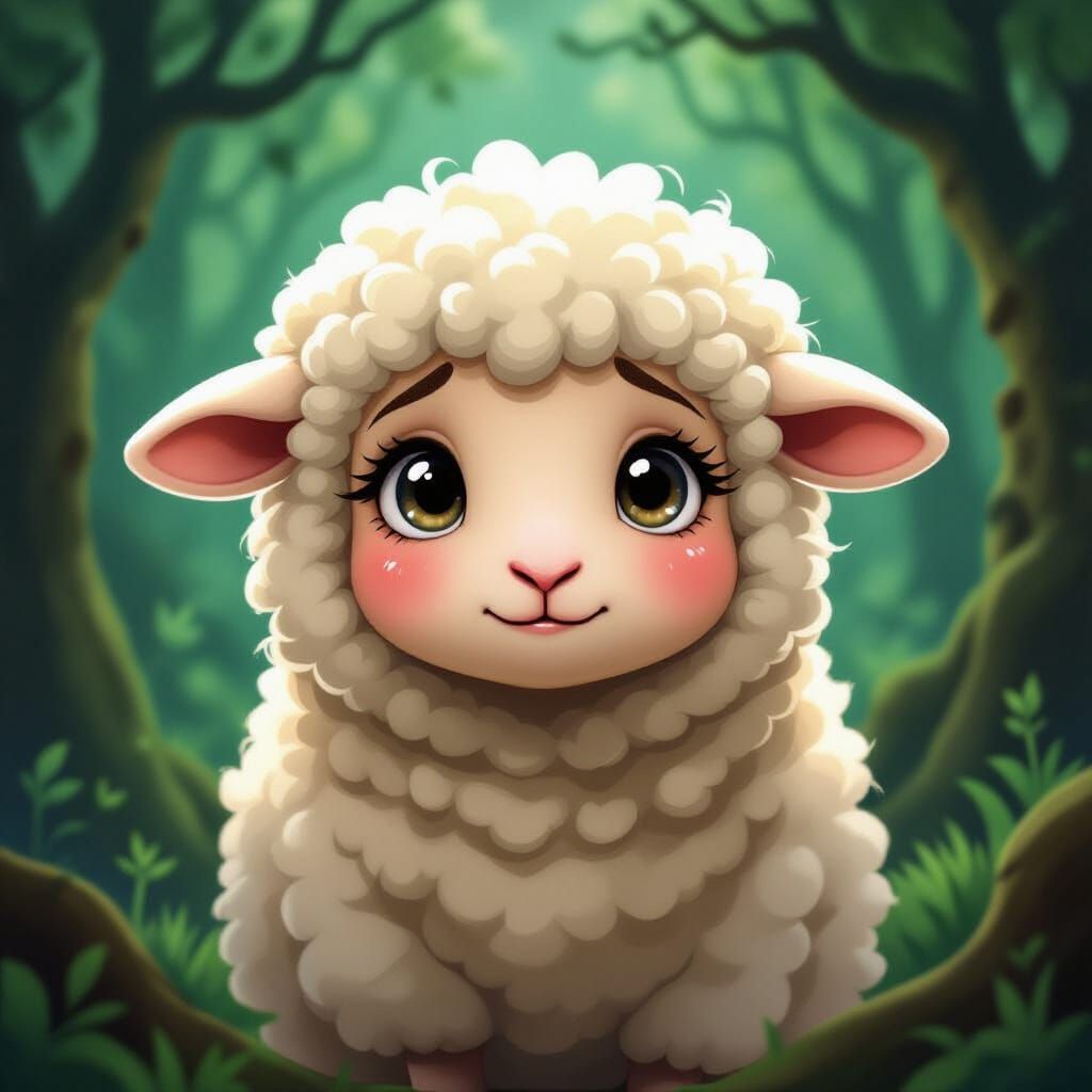 Worried Sheep Character in Cartoon Style