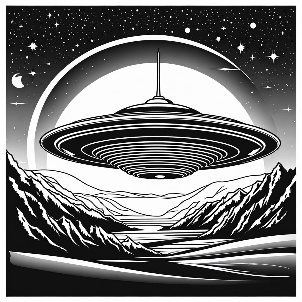 Minimalist Flying Saucer Line Art Illustration