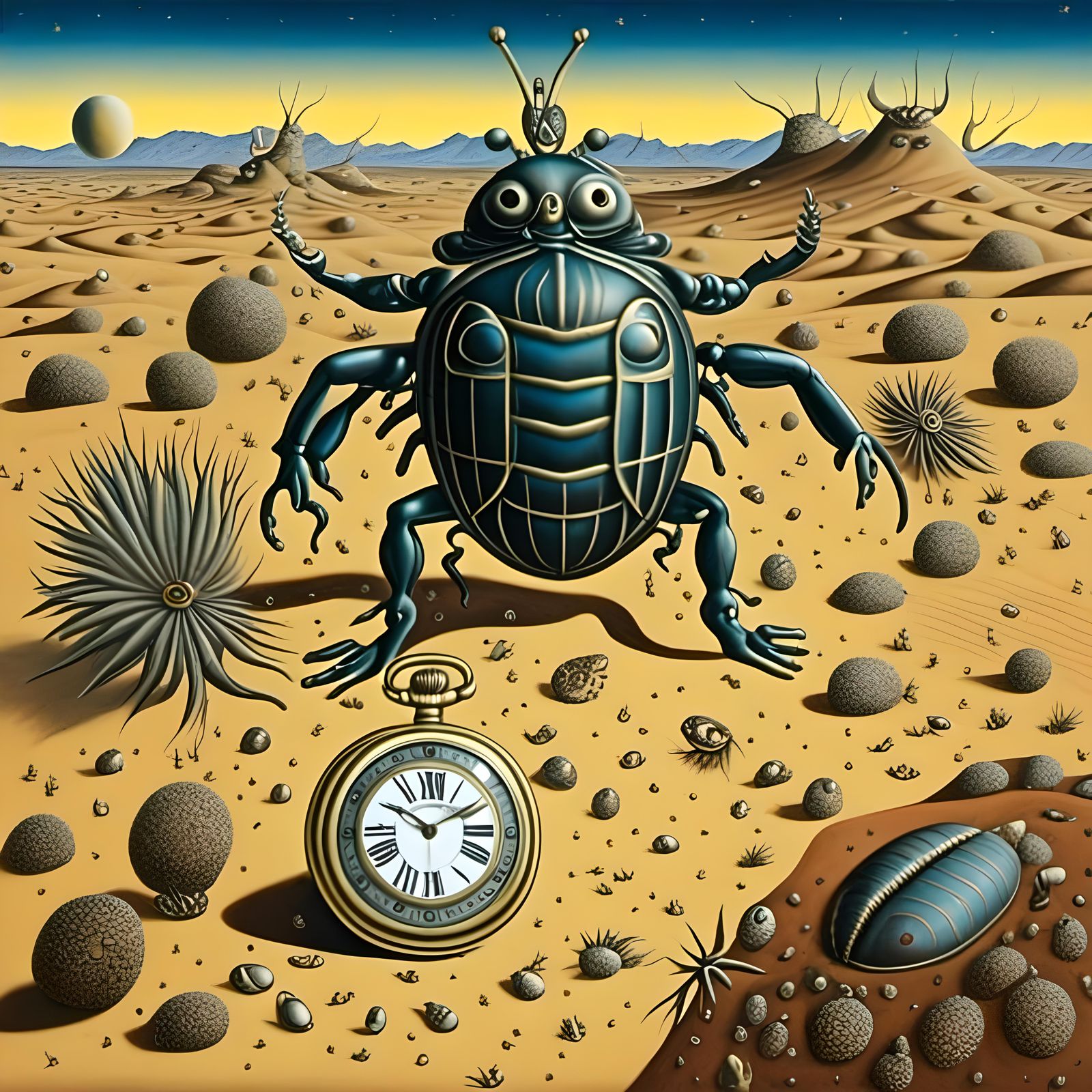 Psychedelic Desert Pocket Watch with Scarab Beetles