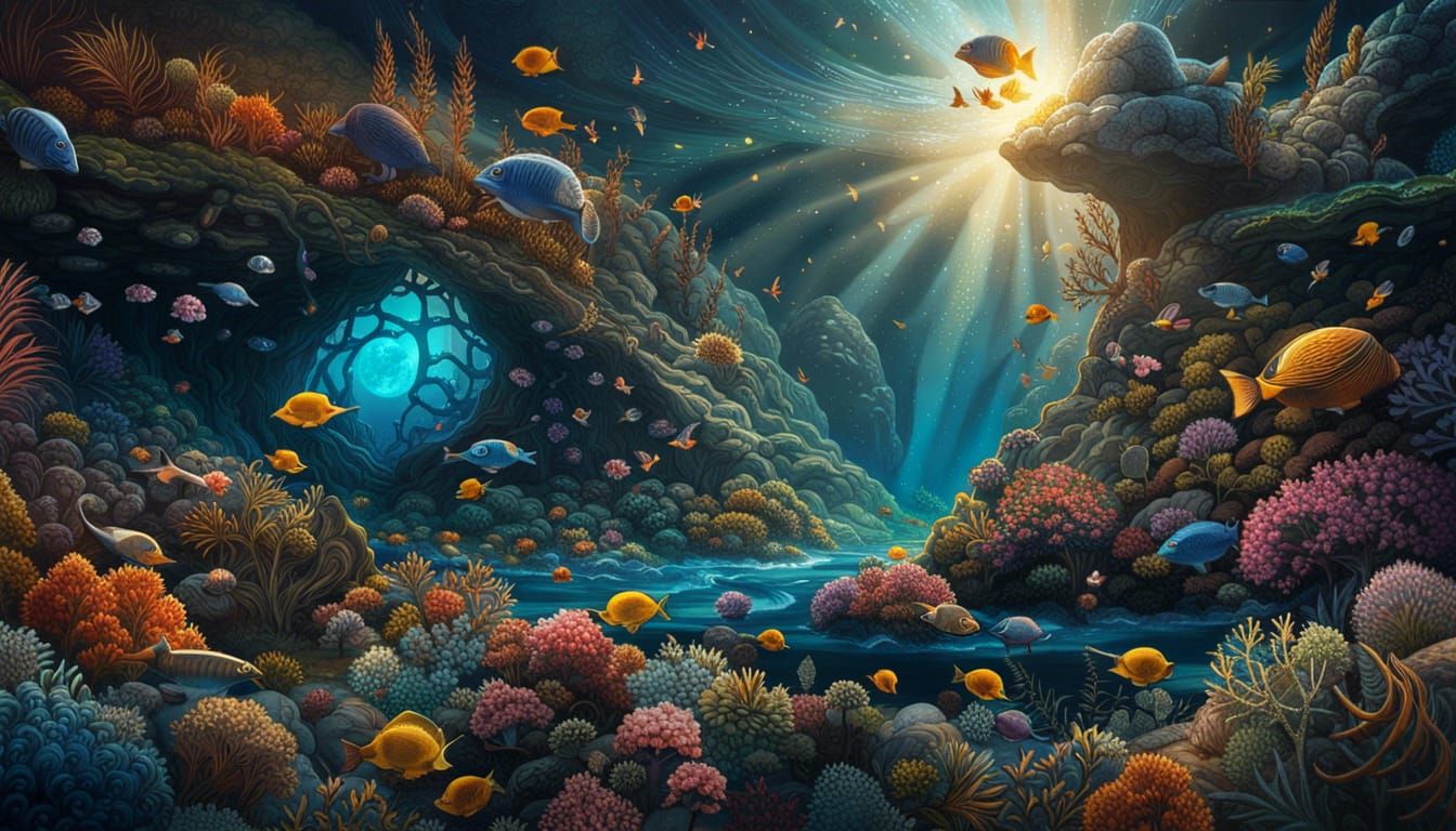 Underwater Fantasy Mosaic with Vibrant Marine Life