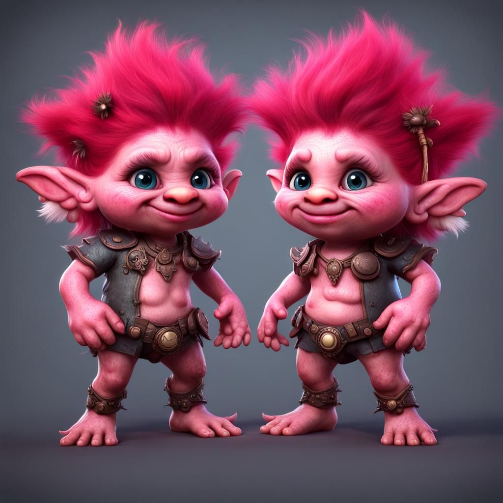 Hyperrealistic Cute Chibi Trolls with Red Wings