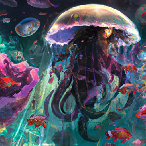 Glowing Jellyfish and Stingrays in Digital Art Style