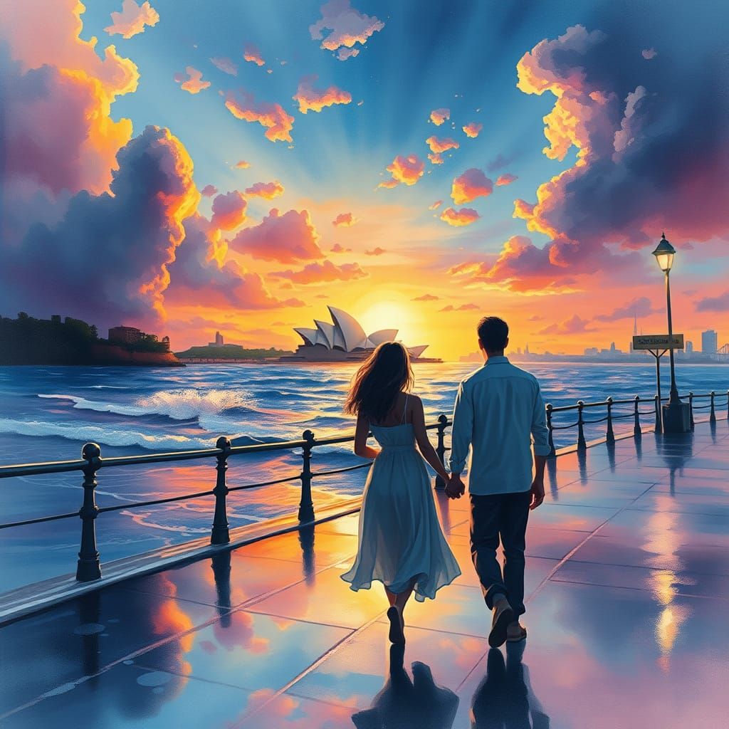 Bondi Beach Sunset: Impressionistic Coastal Scene