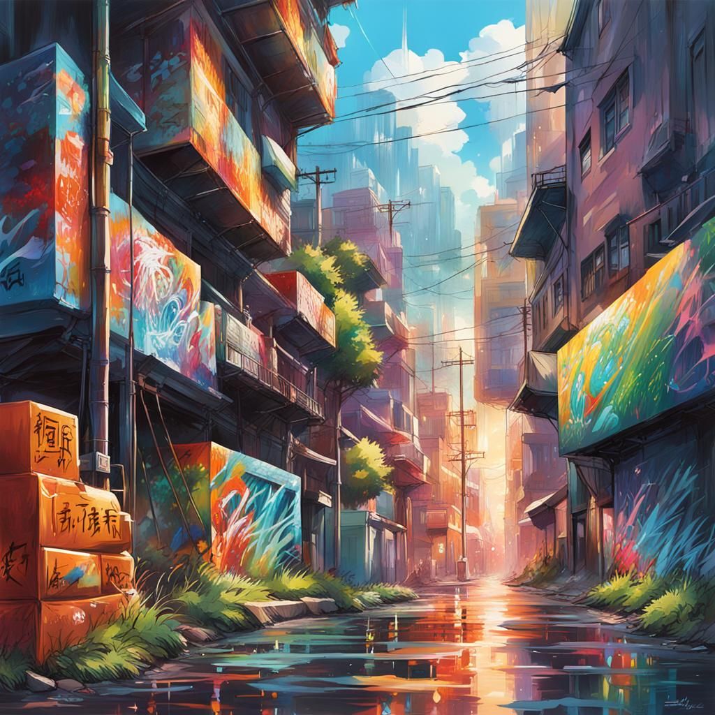 Colorful Graffiti Street Art in Anime Style