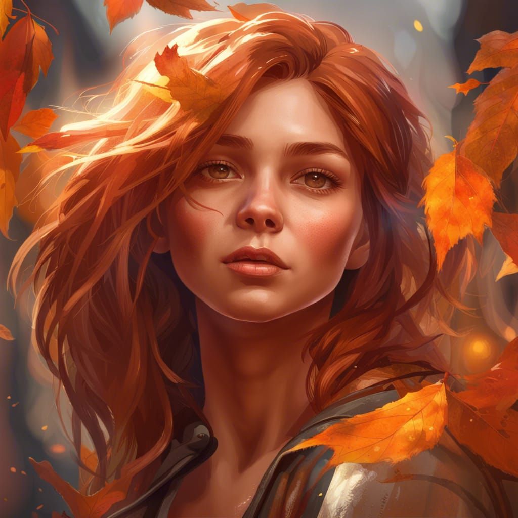Autumn Girl Portrait in Art Nouveau Style