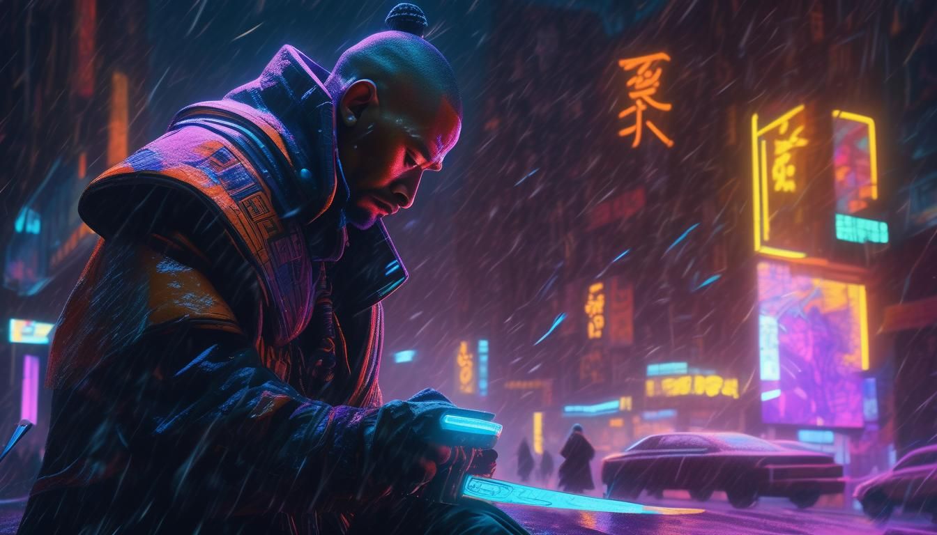 Cyberpunk Warrior Monk Harnessing Wind Element