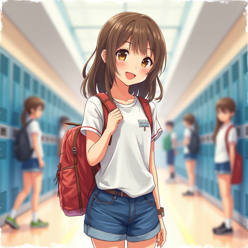 Vibrant High School Girl in Watercolor Style