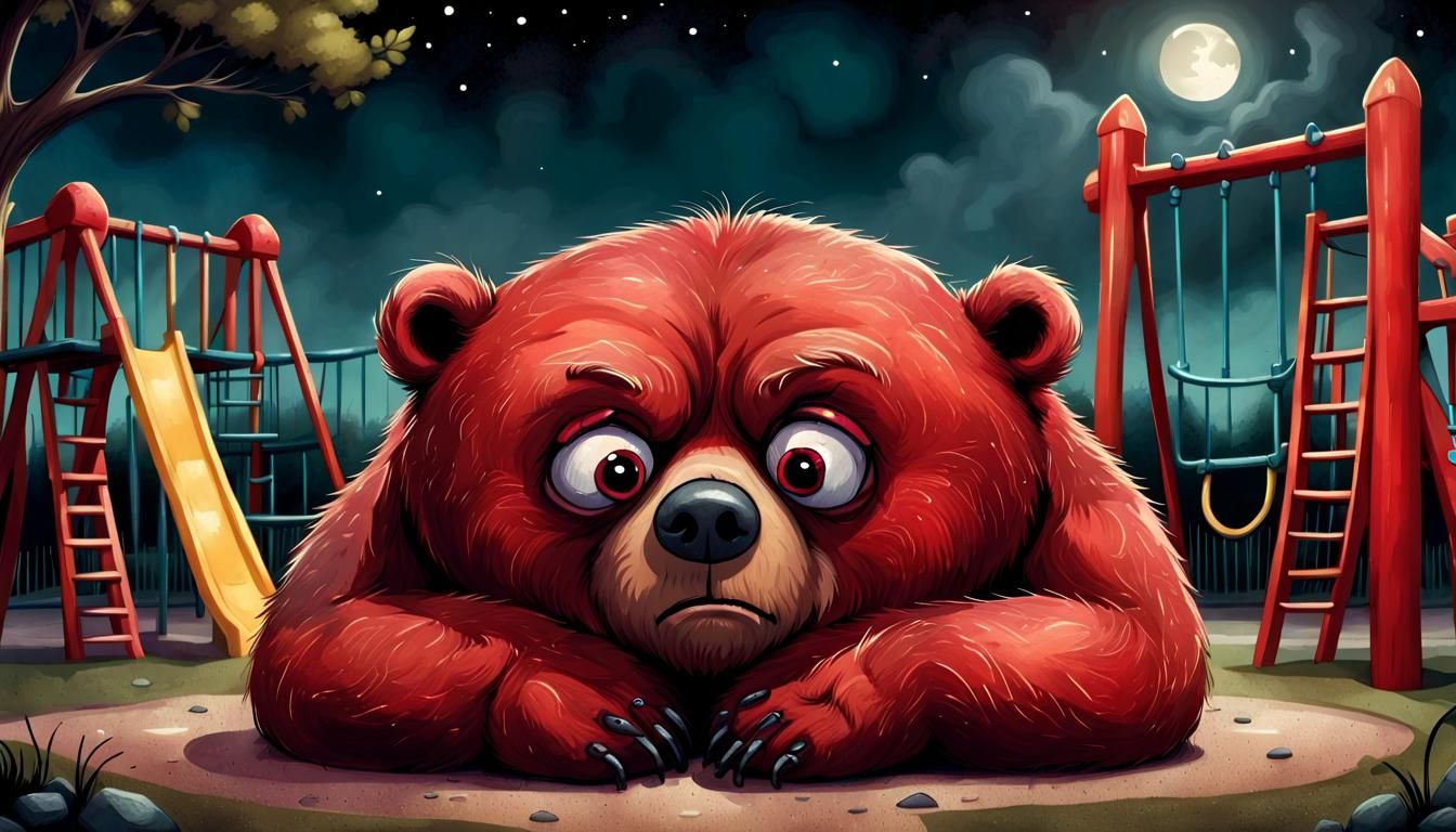 Surreal Storybook Bear Wakes in Playground