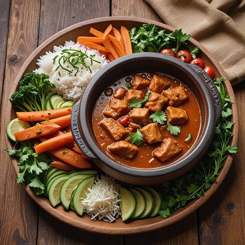 Warm Asam Pedas in Cozy Grandma Claypot with Fresh Vegetable...