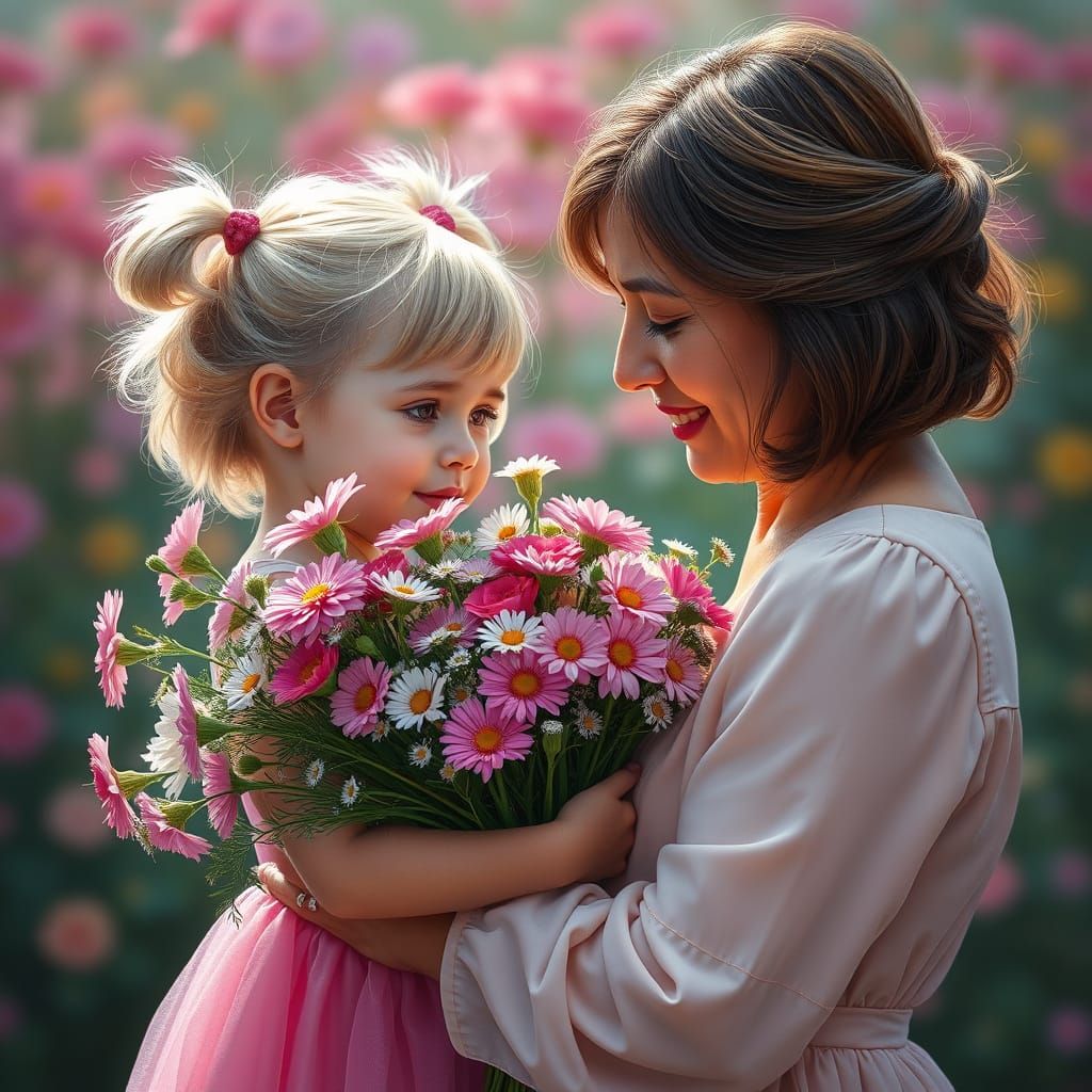 Motherly Love in Vibrant Hyperrealism