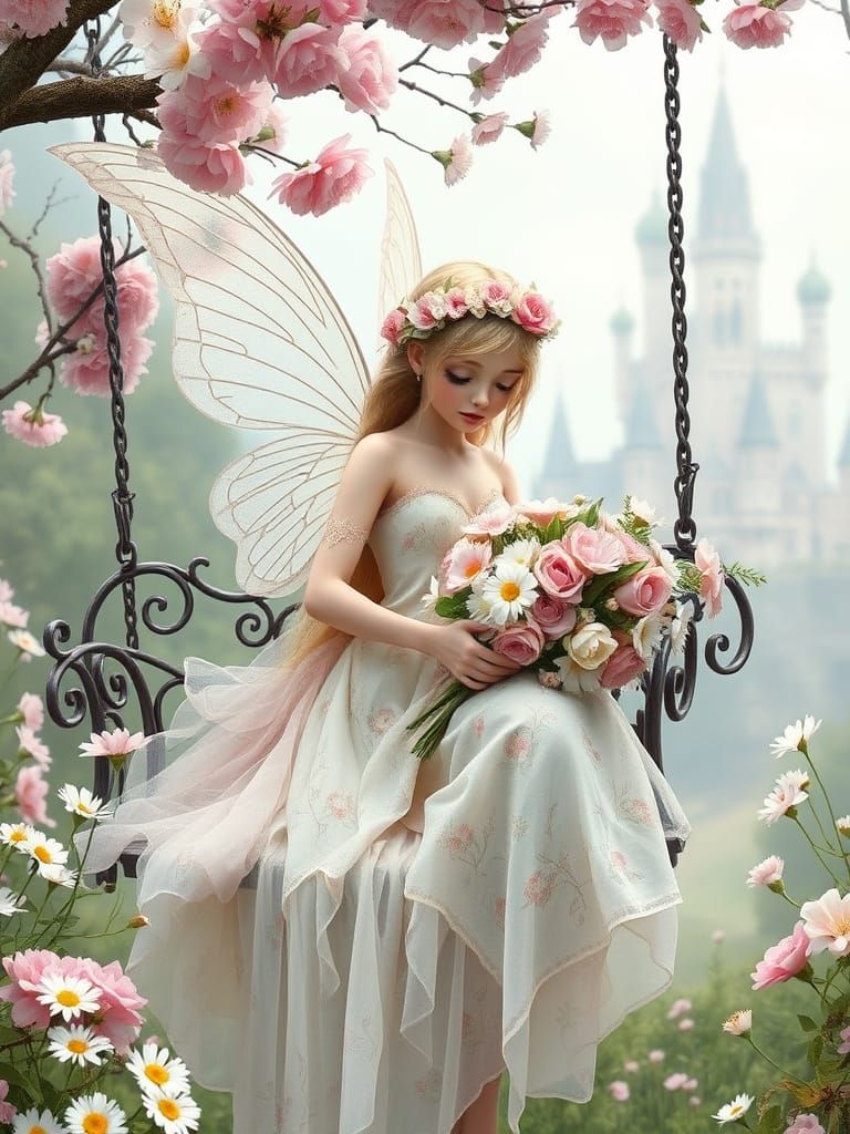 Whimsical Easter Fairy in Vintage Garden Setting