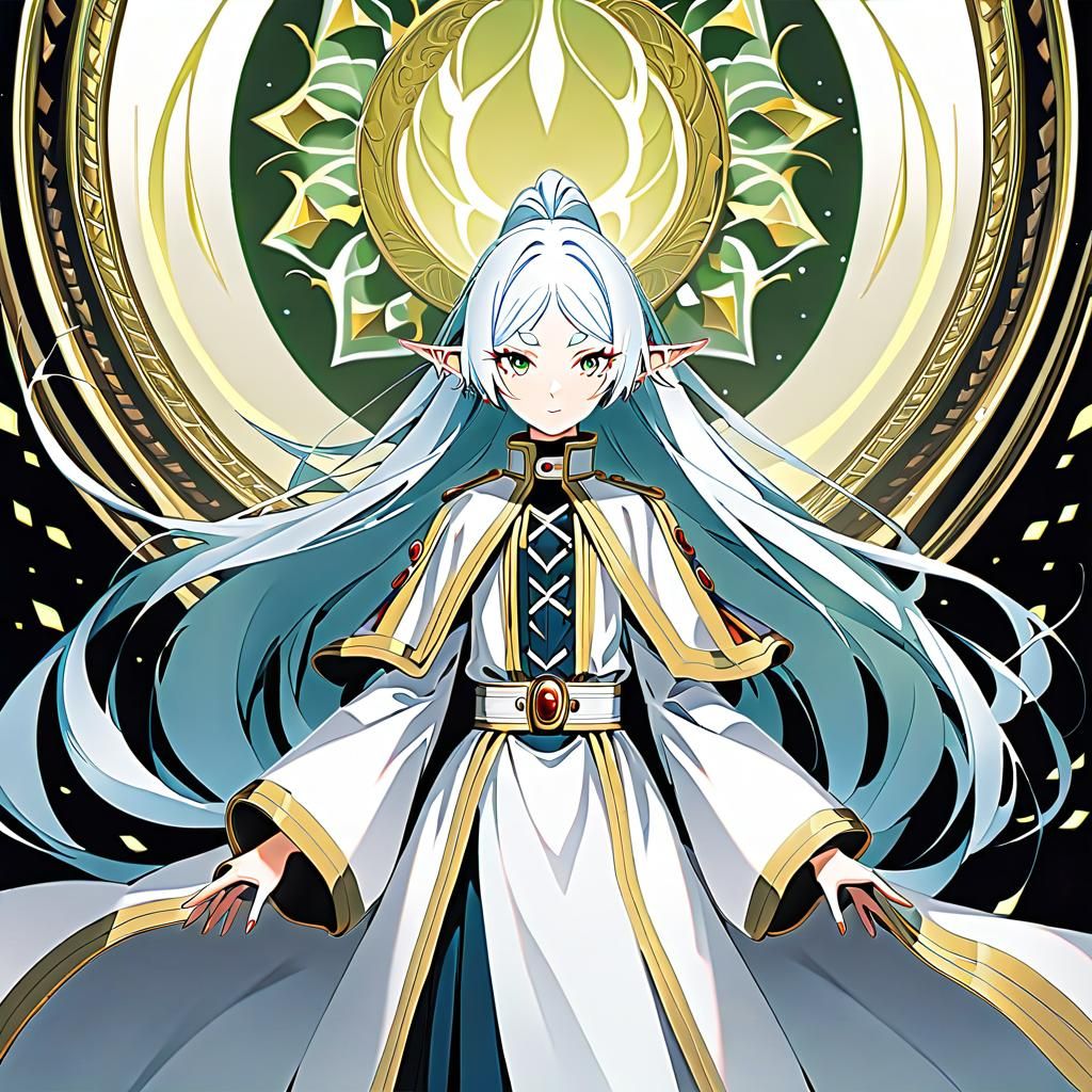 Frieren the Elf Mage in Anime Style