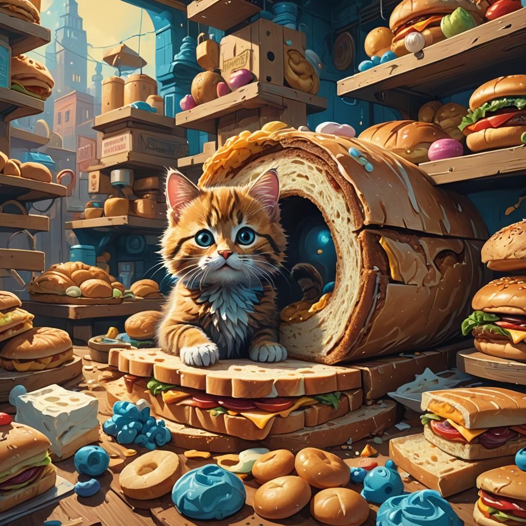 Kitten in Sandwich: Whimsical Concept Art