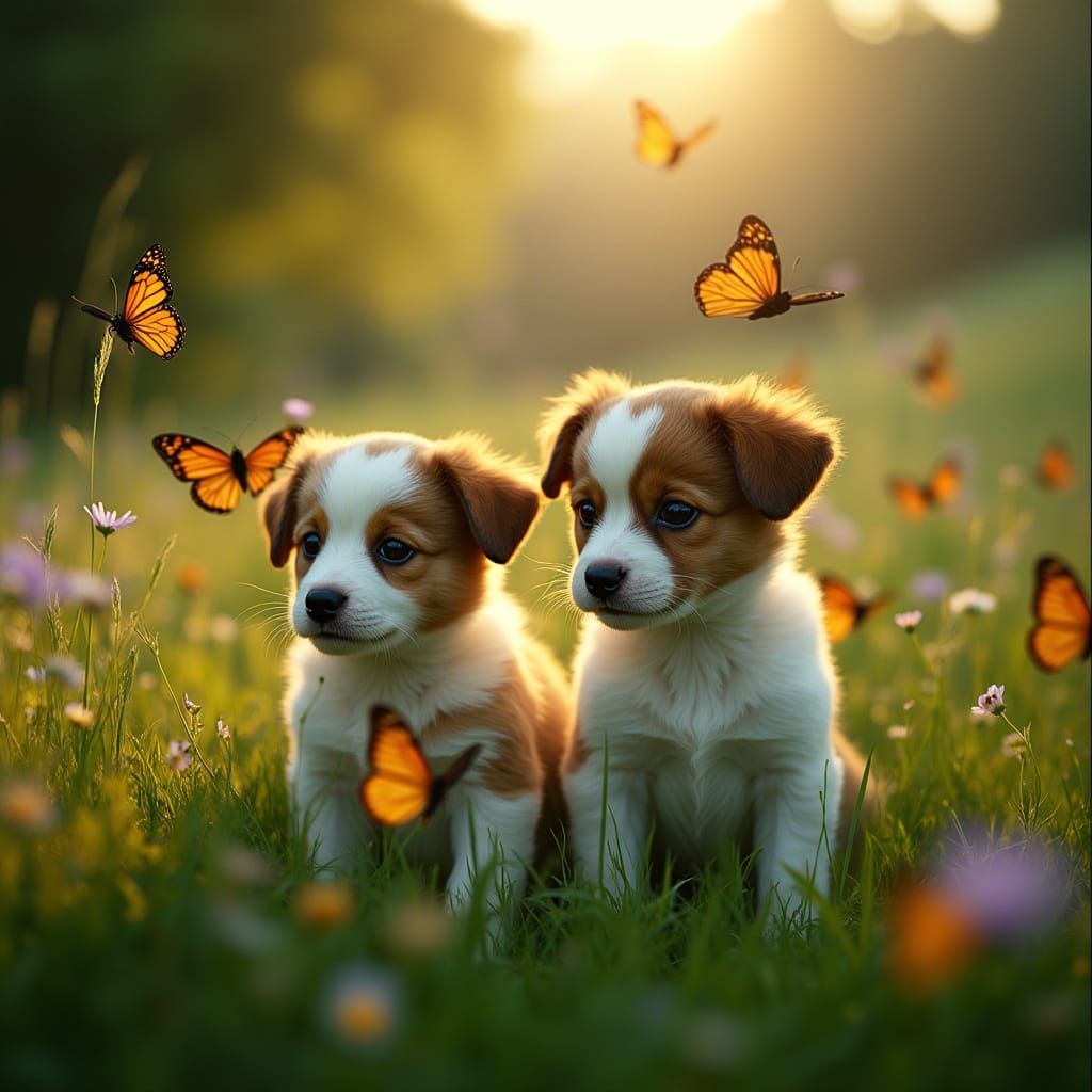 Playful Papillon Puppies in Butterfly Meadow