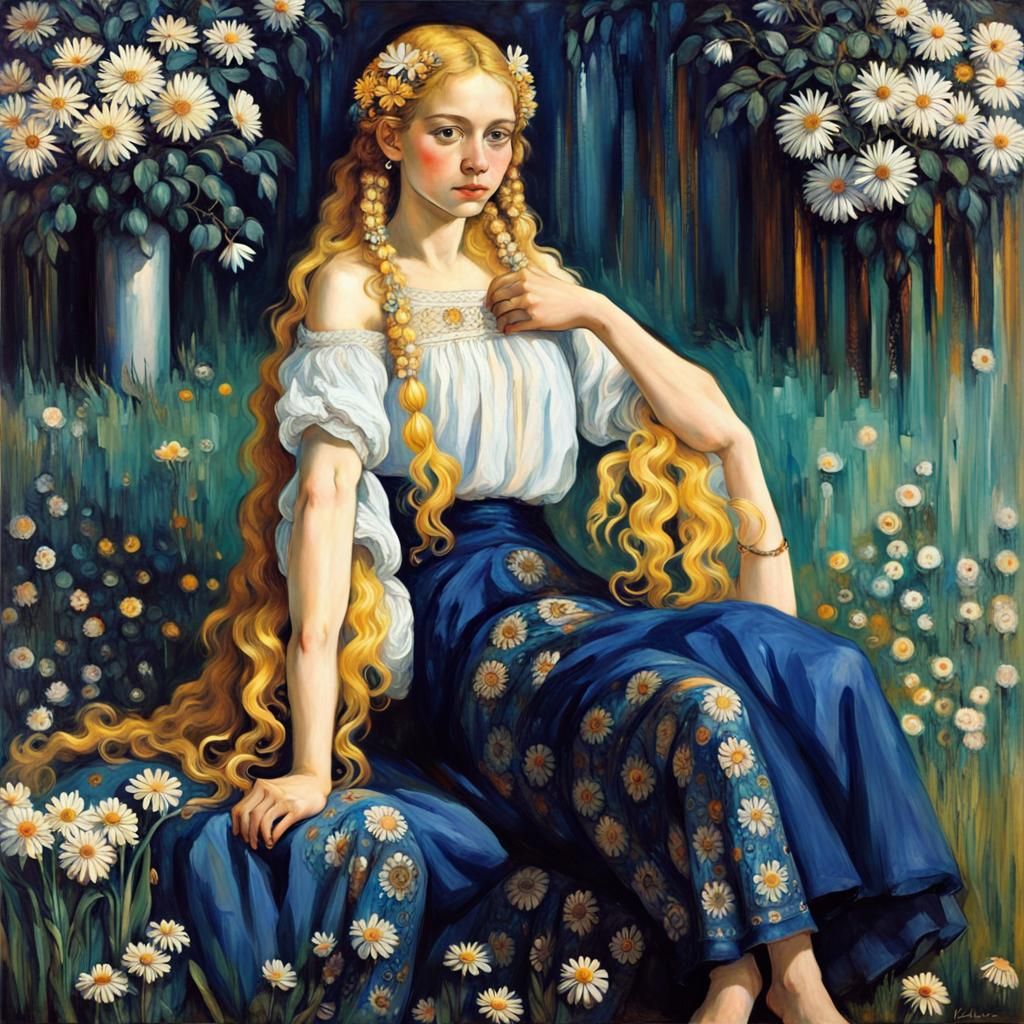 Swedish Girl with Daisy in Ethereal Style