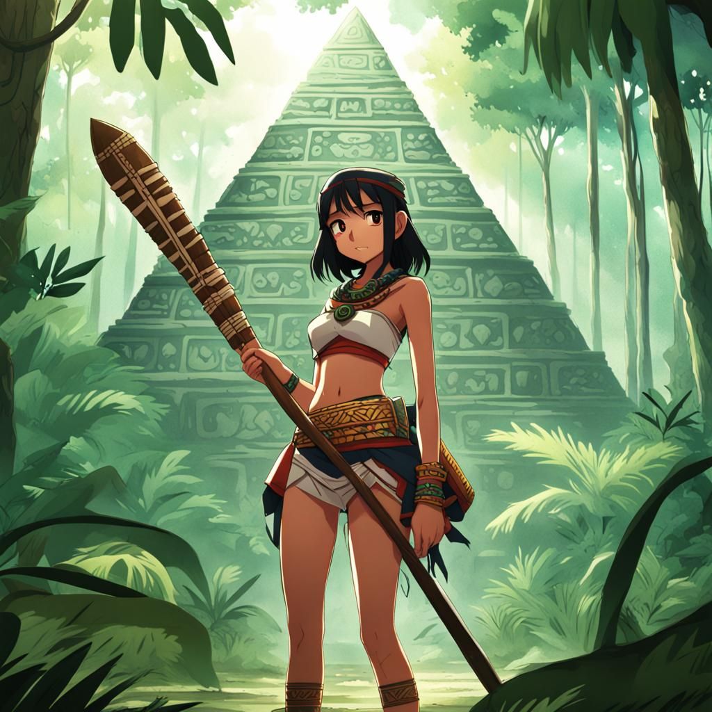 Aztec Latina Teen with Macuahuitl: Anime Style