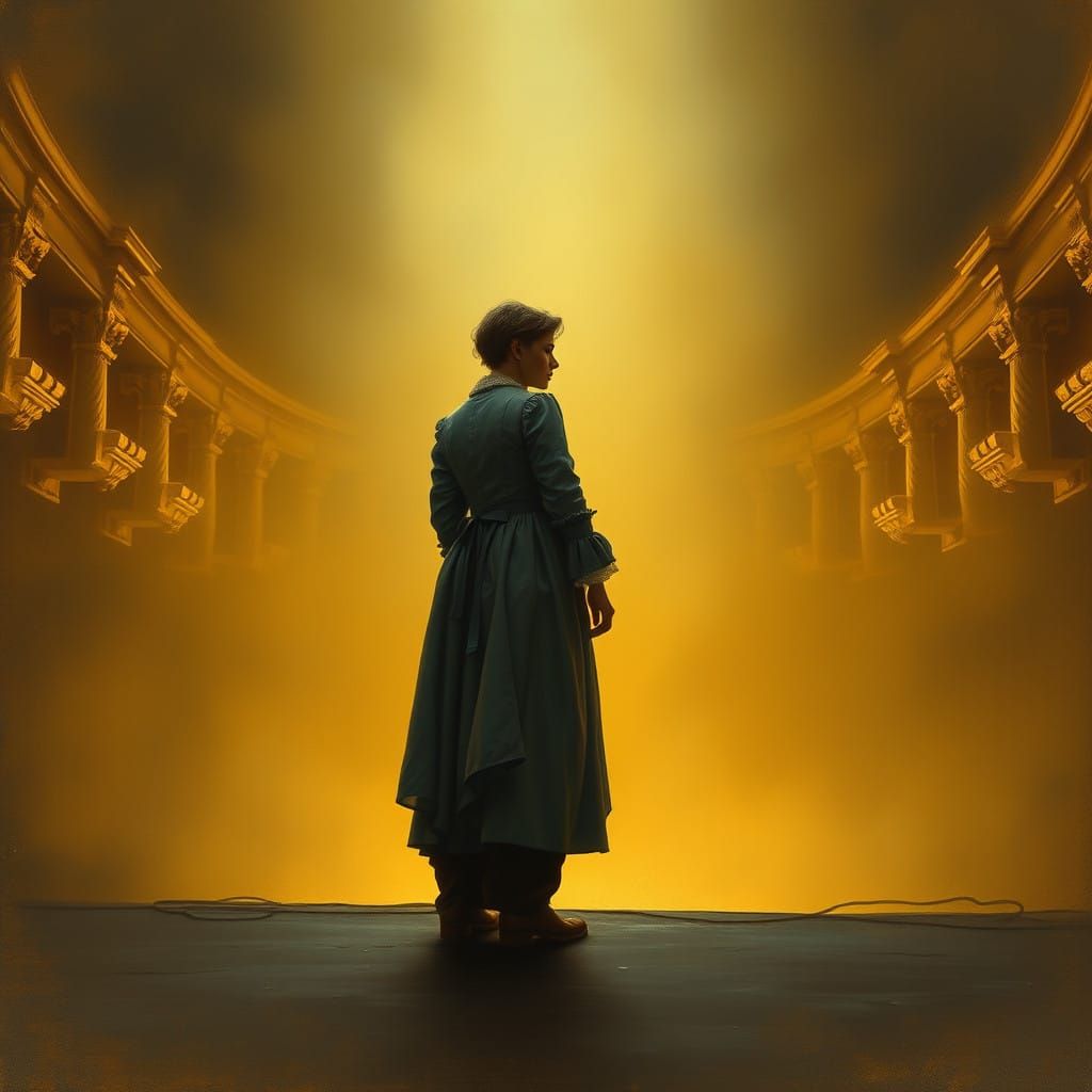 A Lone Figure Contemplates in Golden Light