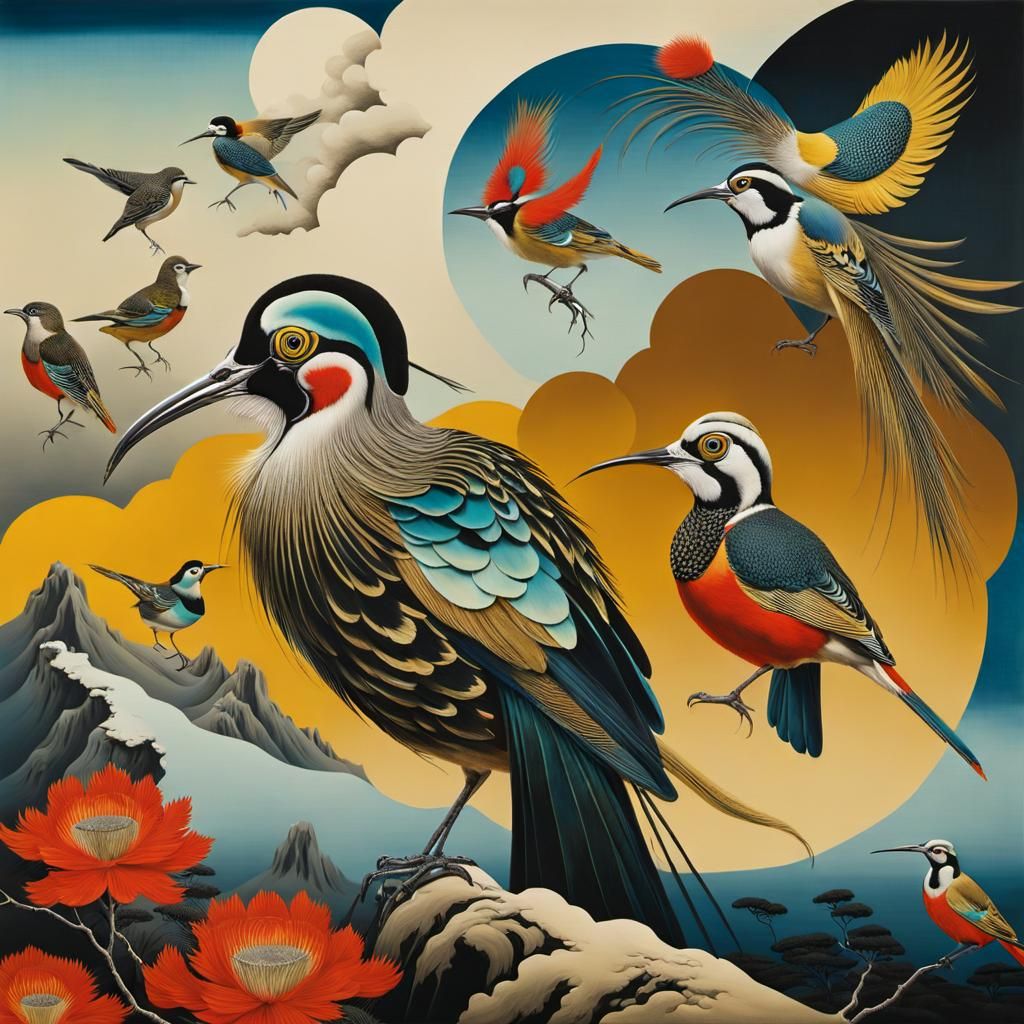 Surreal Birds Landscape in Renaissance Absurdism Style