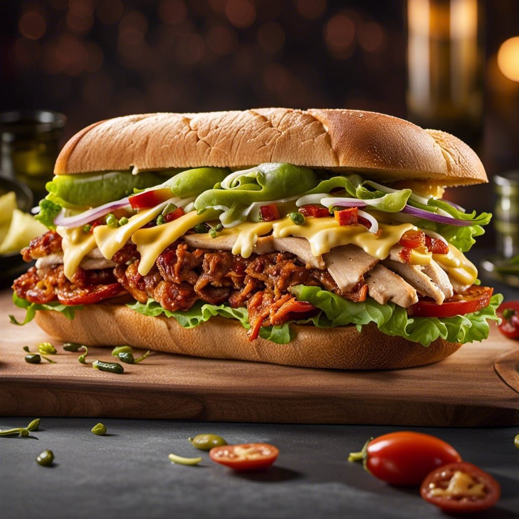 Detailed Photorealistic Three-Decker Sandwich on Ciabatta