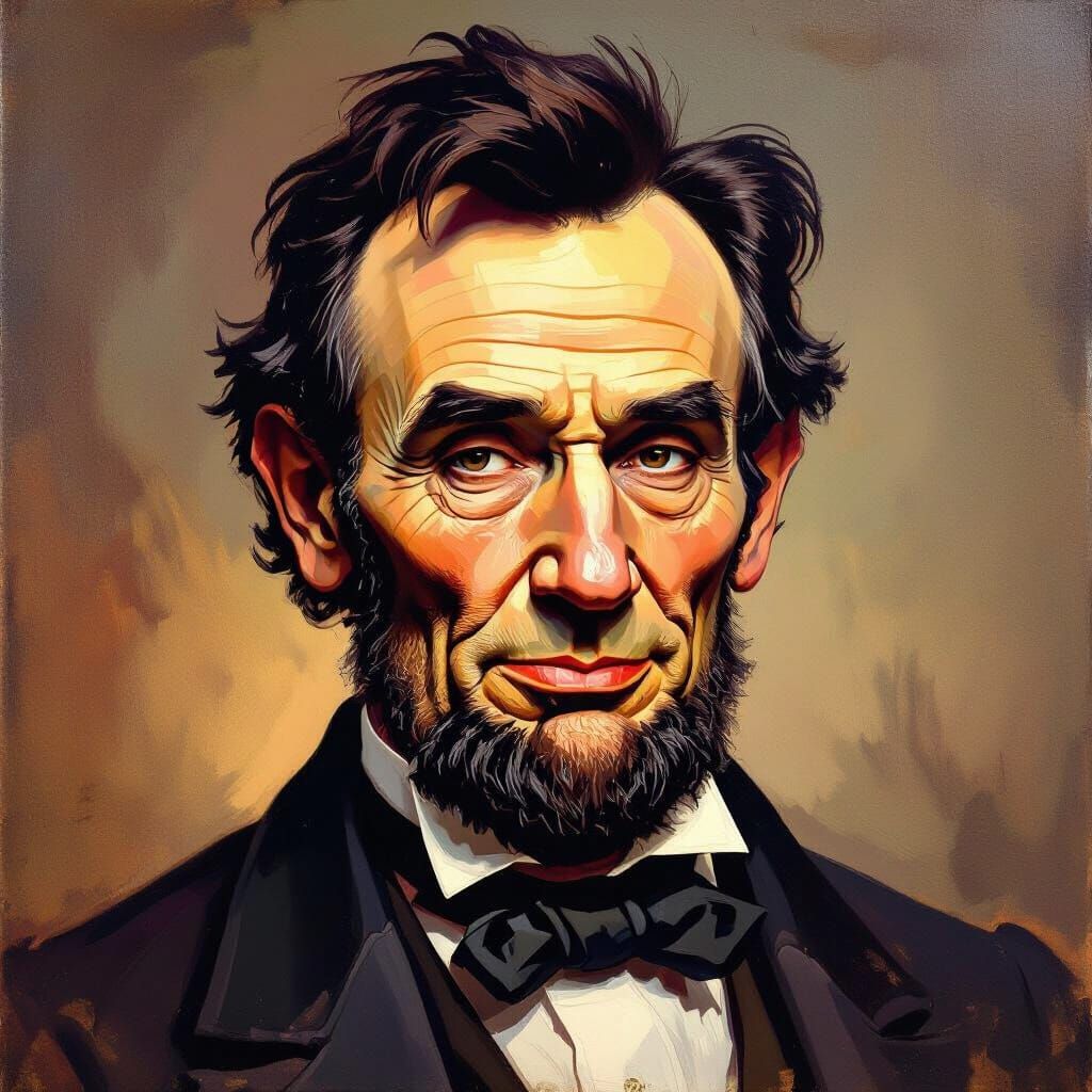 Vibrant Oil Portrait of Abraham Lincoln with a Wink