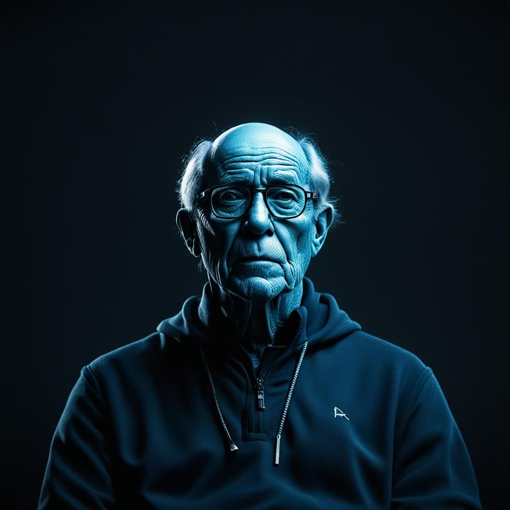 High-Definition Portrait of an Old Man in Blue Light