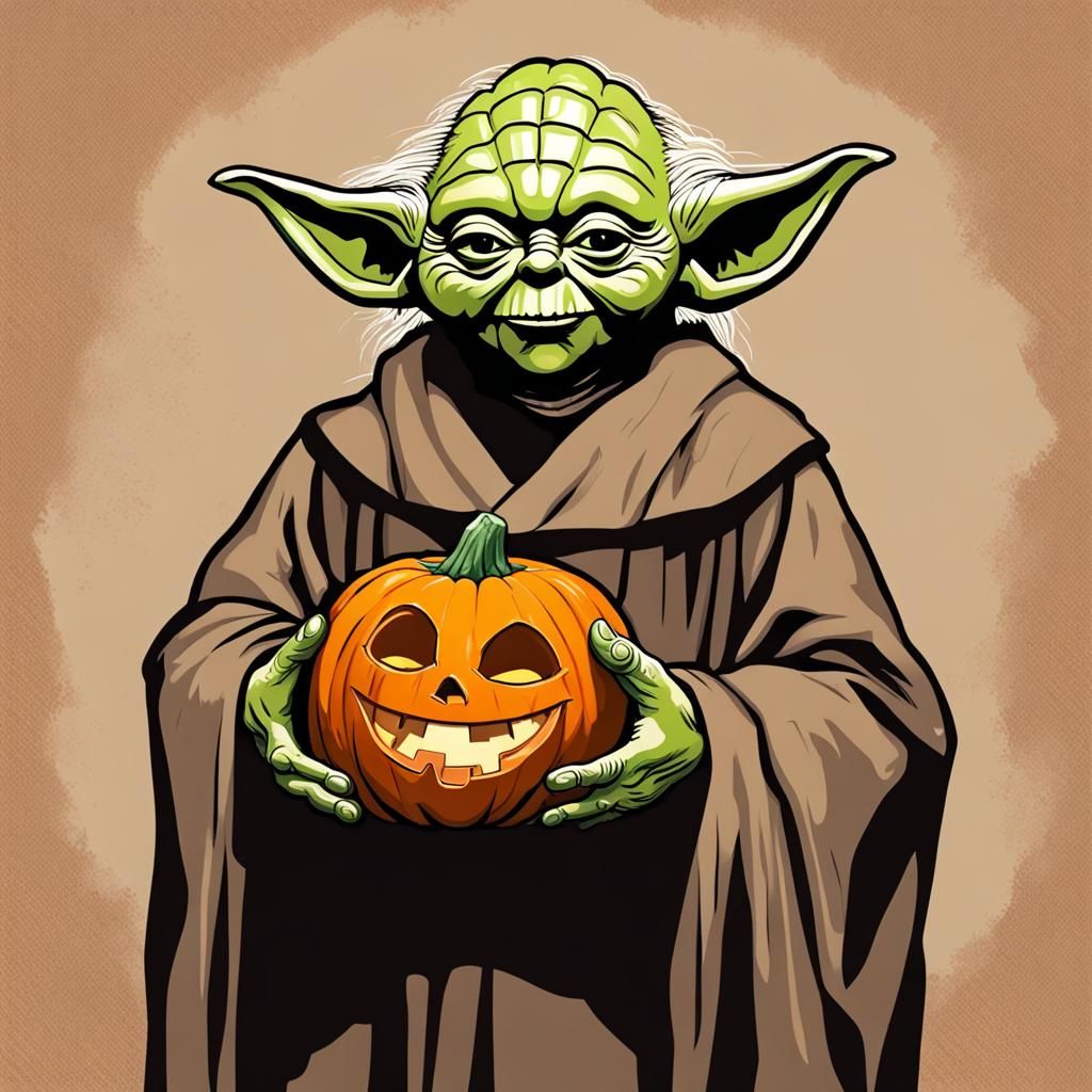 Yoda as Halloween Pumpkin Digital Art