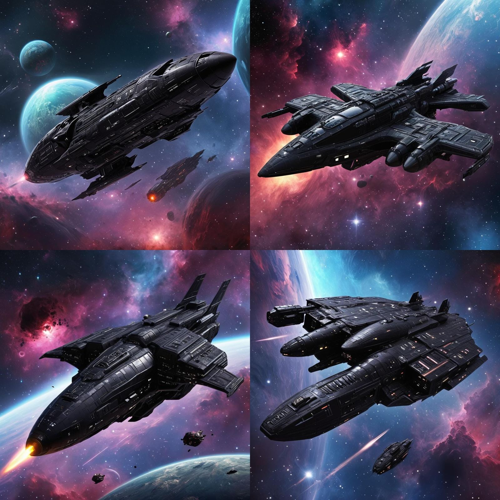 Extremepunk Spaceship on Alien Planet in Nebula