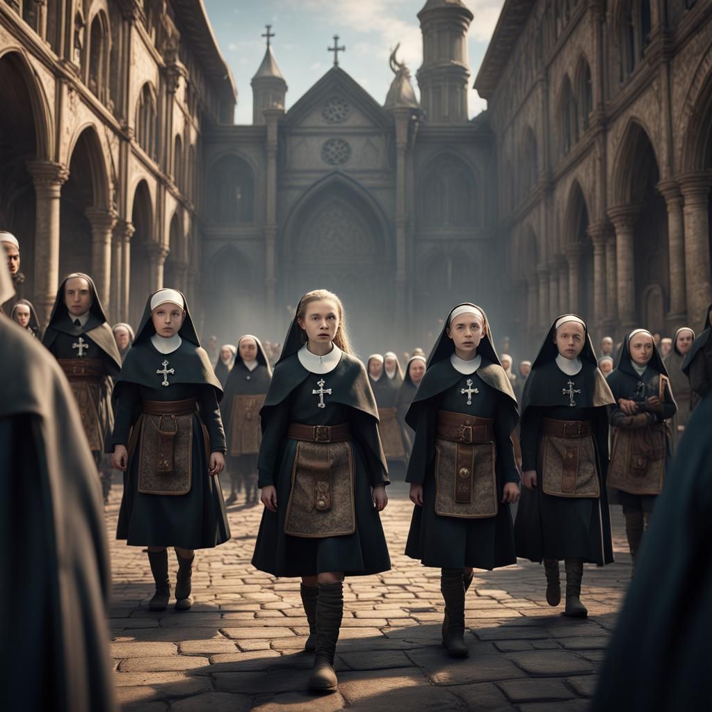 Greta Thunberg Leads Nuns: Fantasy Concept Art