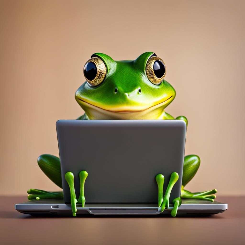 Frog Runs Linux on Laptop: Whimsical Tech Scene