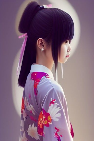 Anime Girl in Kimono: Hyperrealistic Japanese Style