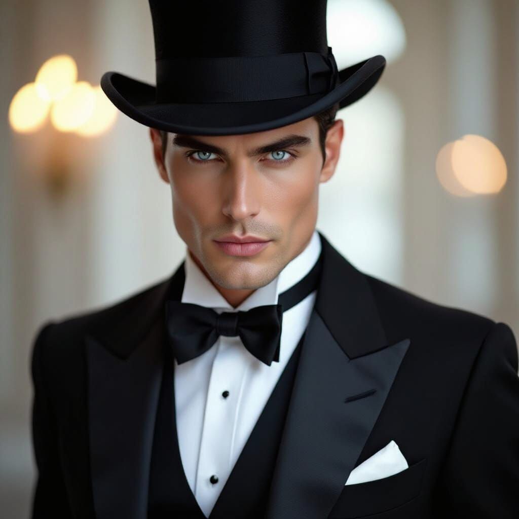 Striking Man in Tuxedo with Top Hat