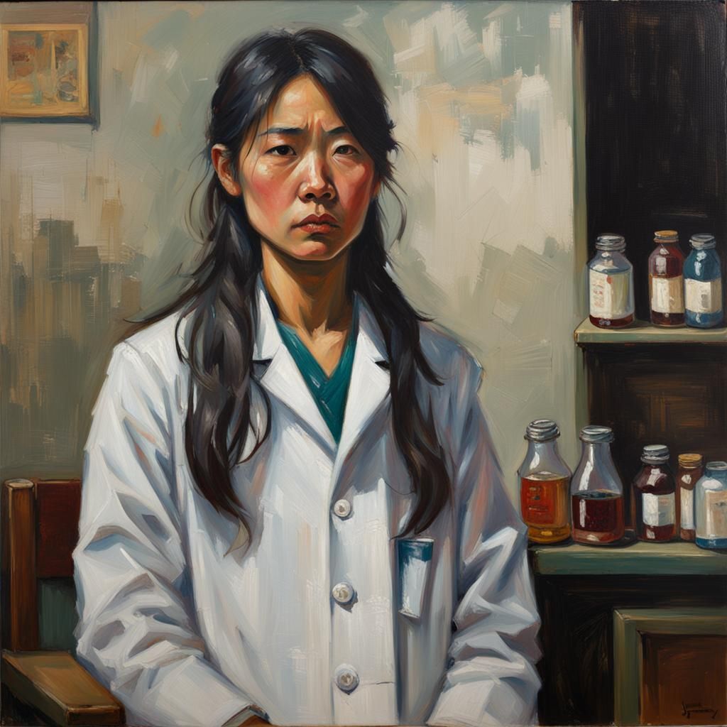 Asian Scientist Portrait in Oil Painting Style