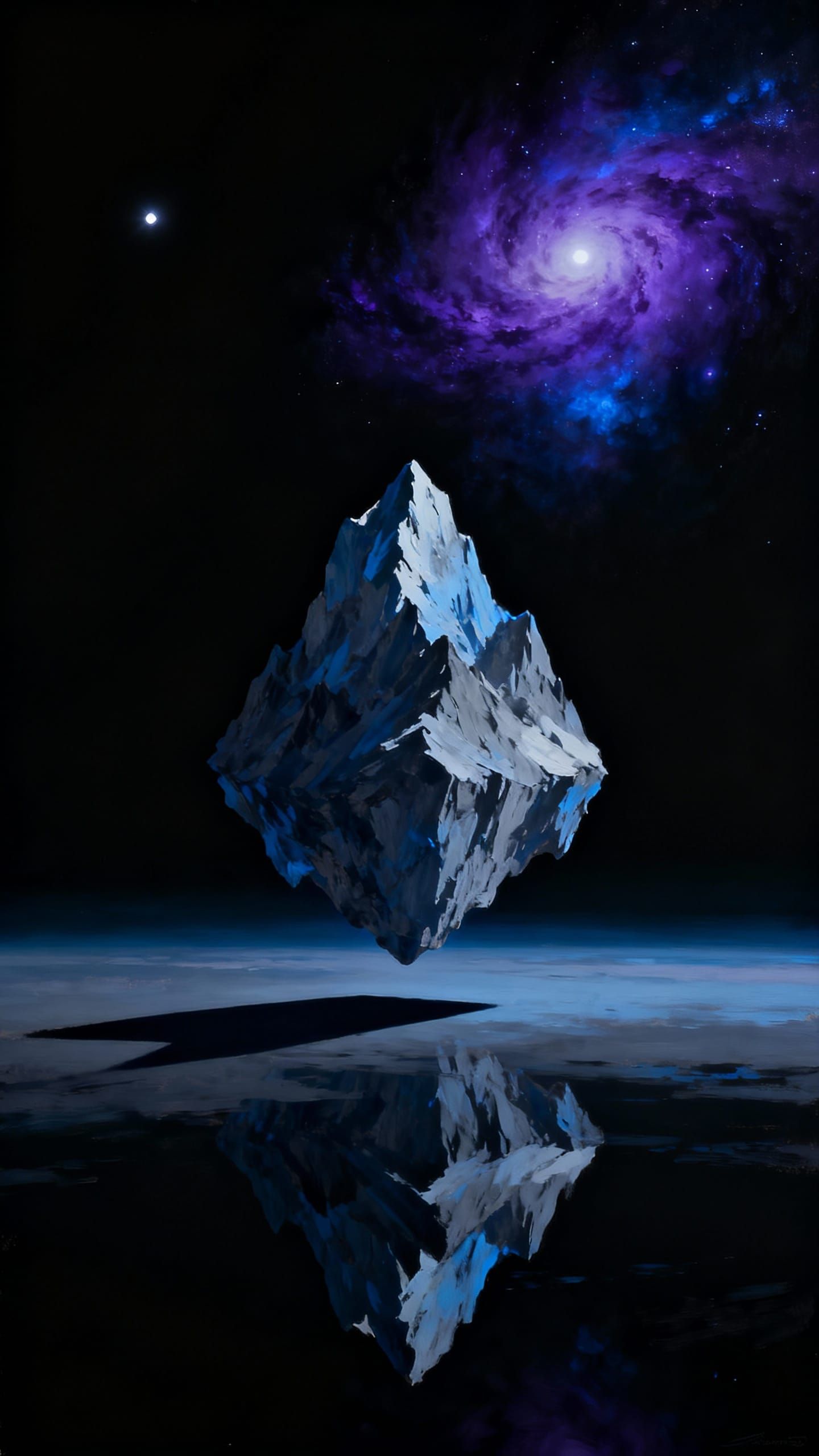 Surreal Floating Mountain Peak Above Reflection