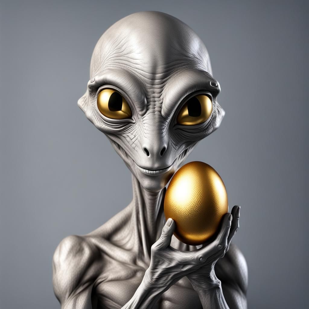Friendly Alien Offering a Golden Egg